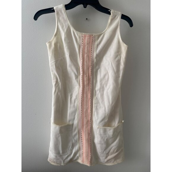 Vintage Di Fini By Cloverine Sleeveless Cream Mini Dress With Pink Lace Panel & - Picture 1 of 5